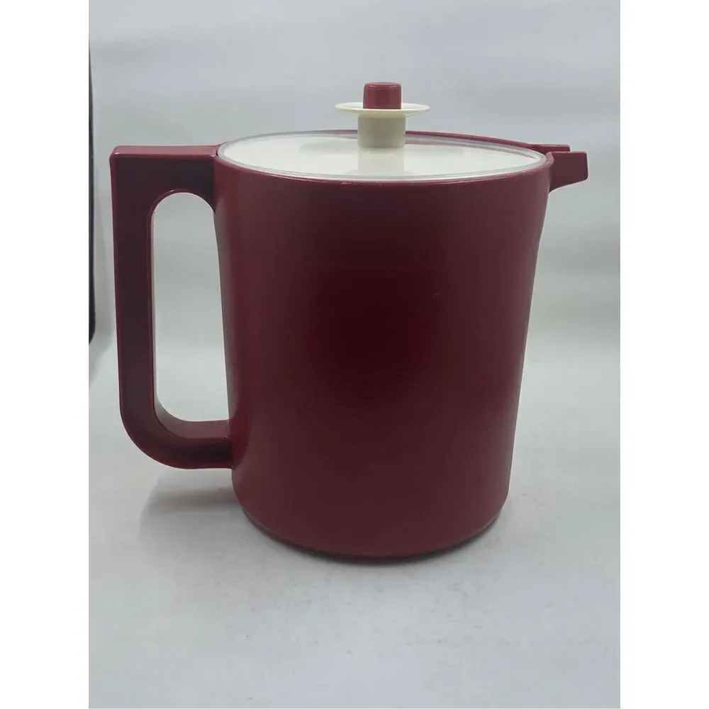Vintage Tupperware Drink Pitcher USA 1575-8 Red Plastic w/ Lid Serving Retro